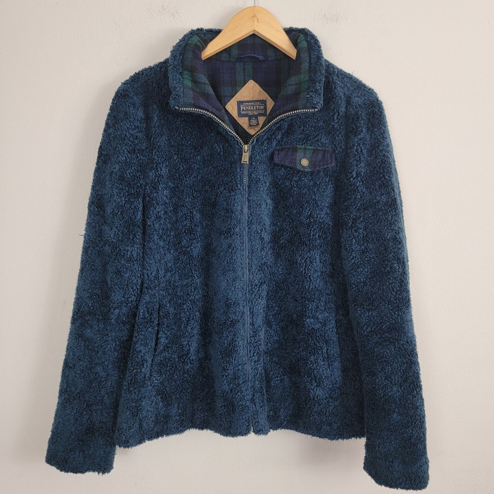 Pendleton Jacket Womens L Blue Long Sleeve Fleece‎ Pocket Full Zip Mock Neck